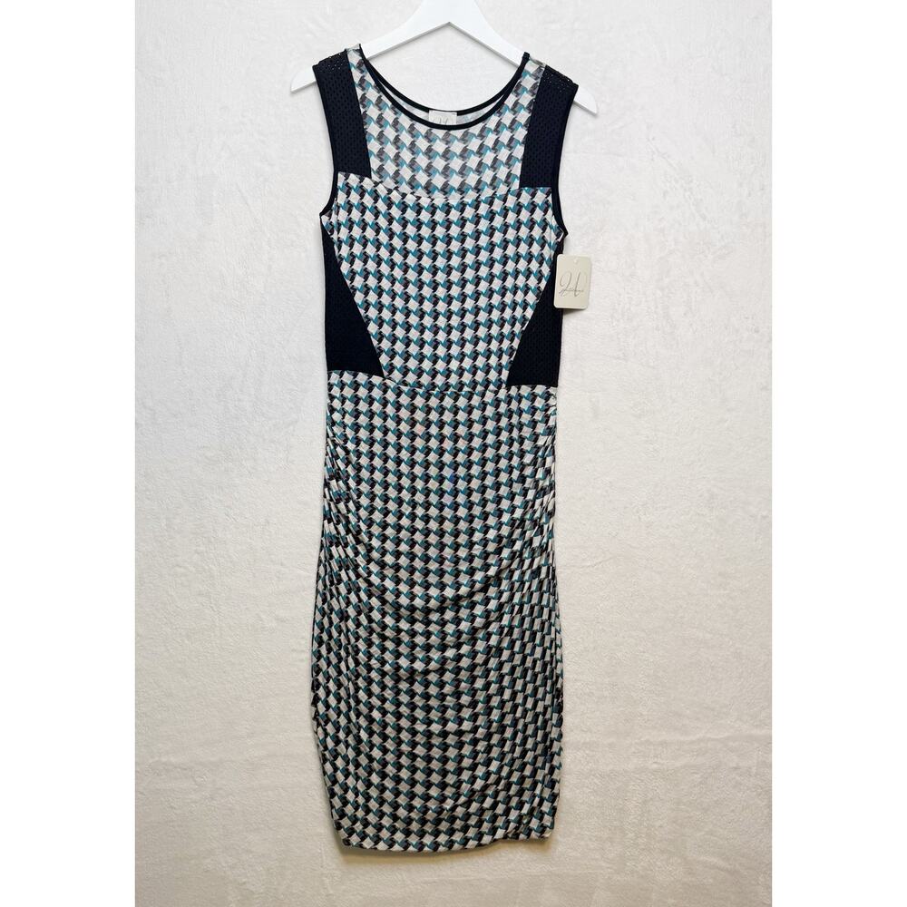 WESTON WEAR Wiggle Sheath Dress Ruched Geometric Pin Up‎ Office Siren Sz M